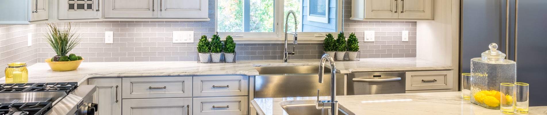 white countertops and cabinets